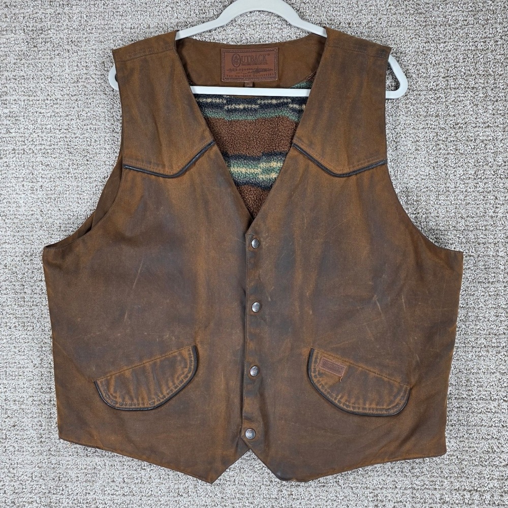 Outback Trading Co Cliffdweller Oilskin‎ Vest Mens XL Brown Fleece Lined